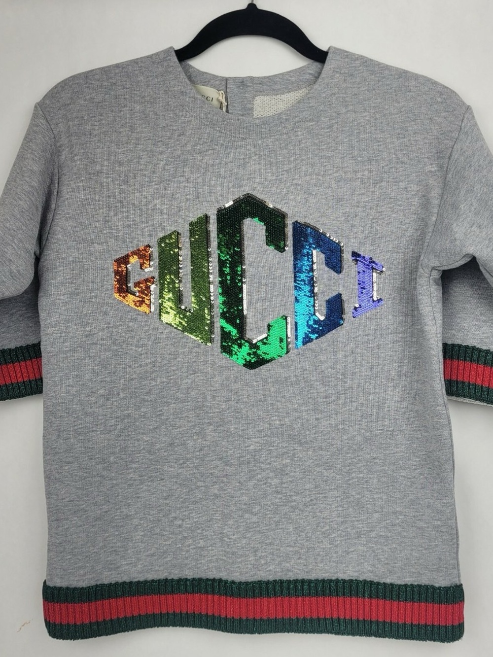 Gucci Gray Kids Tee with Multicolor Sequin Sweater Dress